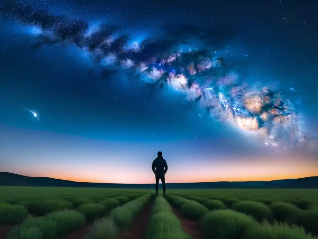 Maravillas del Universo: la Vía Láctea sobre Uruguay Un cielo estrellado sobre Uruguay, donde se observan constelaciones mientras una figura solitaria contempla la inmensidad