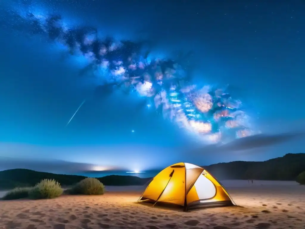 Espléndida vista de la Vía Láctea sobre campamento en Uruguay Fotografiando el cielo nocturno en un camping de Uruguay bajo la Vía Láctea