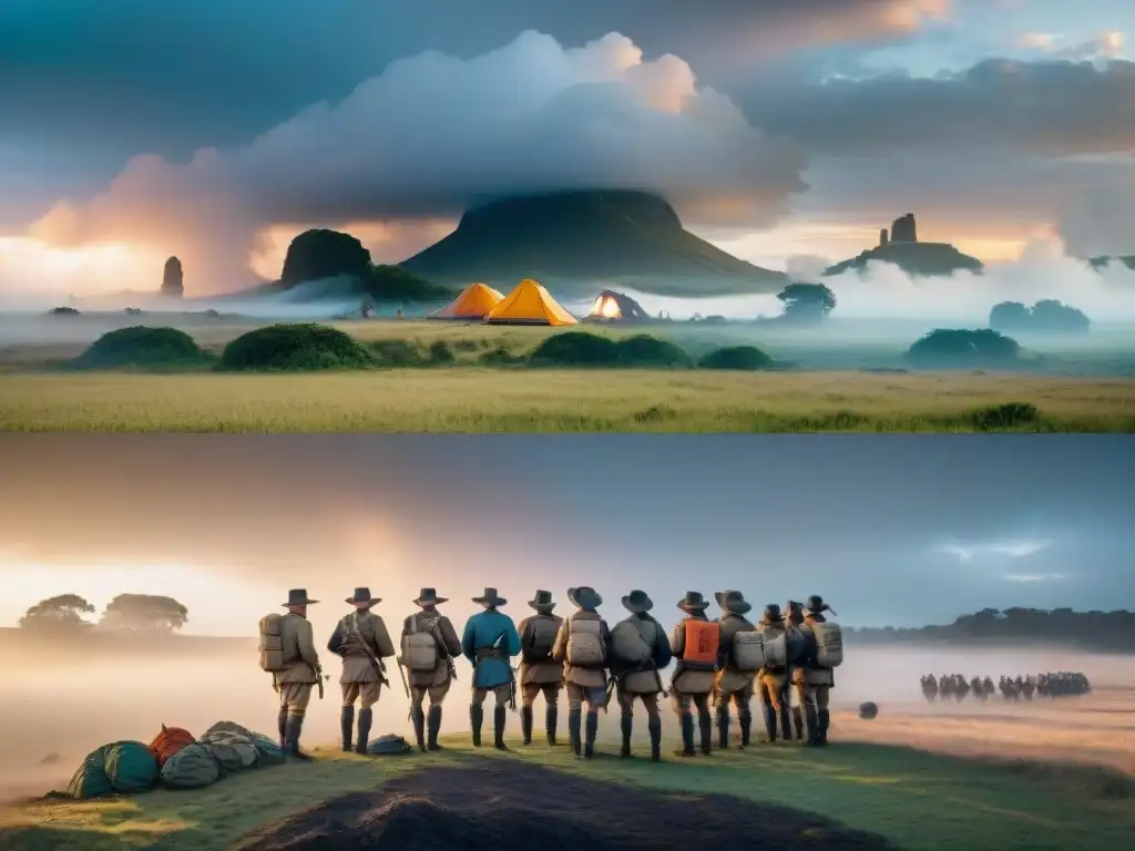 Timeline histórico de Uruguay: impacto en la cultura camping Collage de la historia del camping en Uruguay: eventos históricos y campamentos a lo largo del tiempo