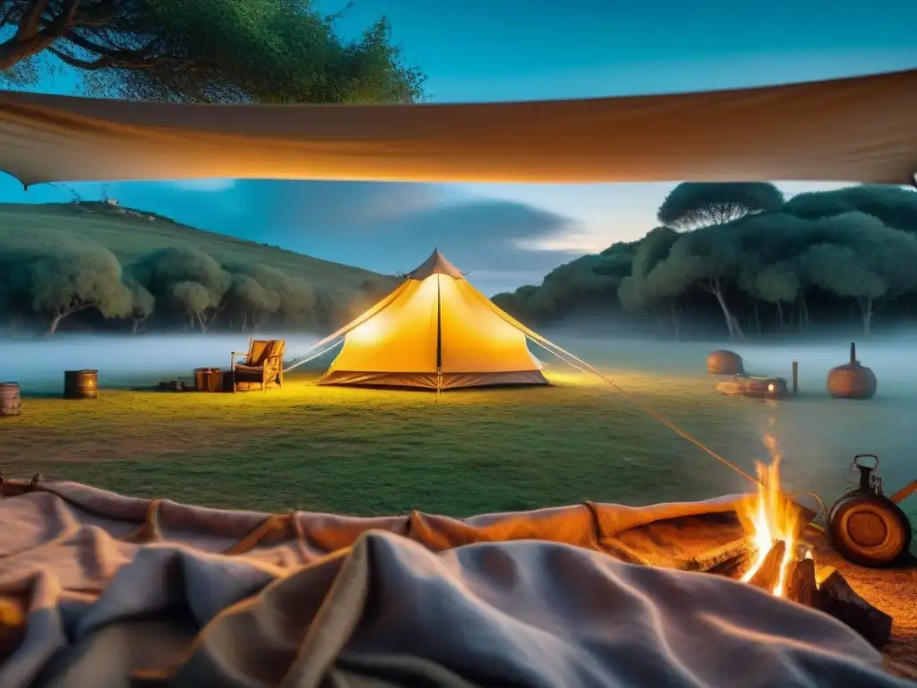 Evolución del Camping en Uruguay: de carpas a glamping Collage de la historia del camping en Uruguay: desde tiendas rudimentarias hasta lujosos glampings