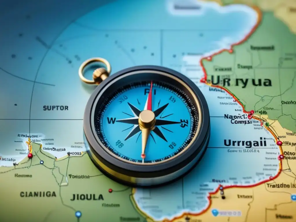 Brújulas en Uruguay: Fusión de tradición y tecnología Comparativa de brújulas digitales en Uruguay: una fusión de modernidad y tradición sobre un mapa detallado