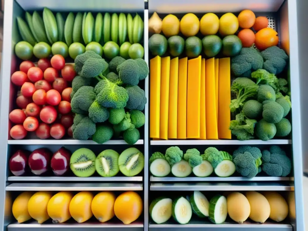 Exquisita deshidratación de frutas y verduras: texturas y colores vibrantes Delicadas frutas y verduras deshidratándose para camping, con texturas y colores vibrantes iluminados por el deshidratador