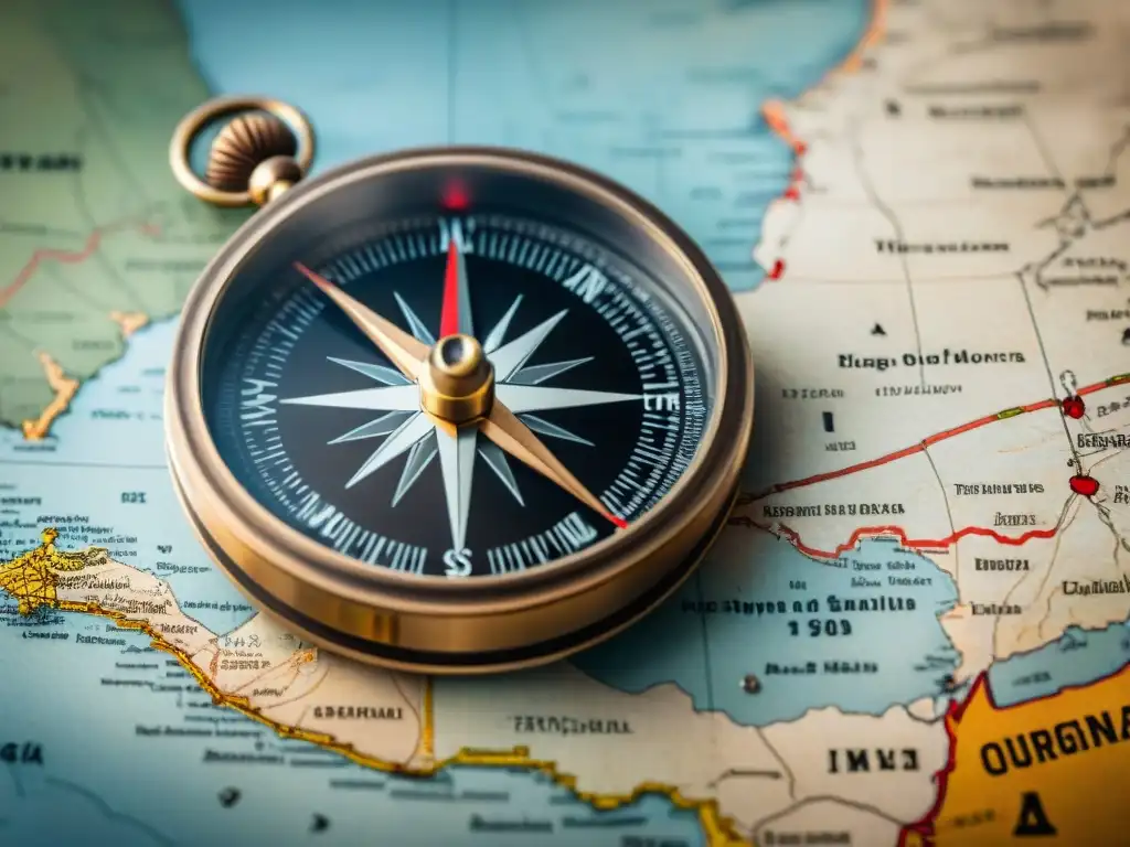 Brújula antigua sobre mapa de Uruguay Detallada brújula ancestral sobre mapa de Uruguay, evocando exploración y nostalgia