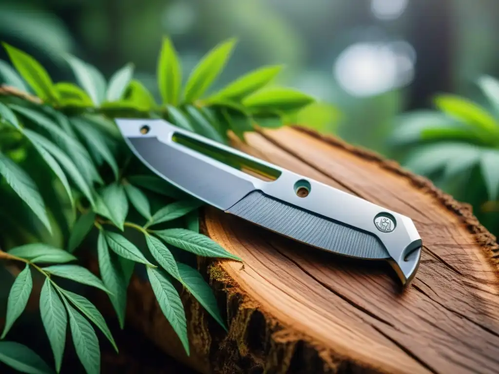 Navaja multiusos: detalle en la naturaleza de Uruguay Detallada navaja multiusos brillando en camping de Uruguay, fusionando funcionalidad y naturaleza