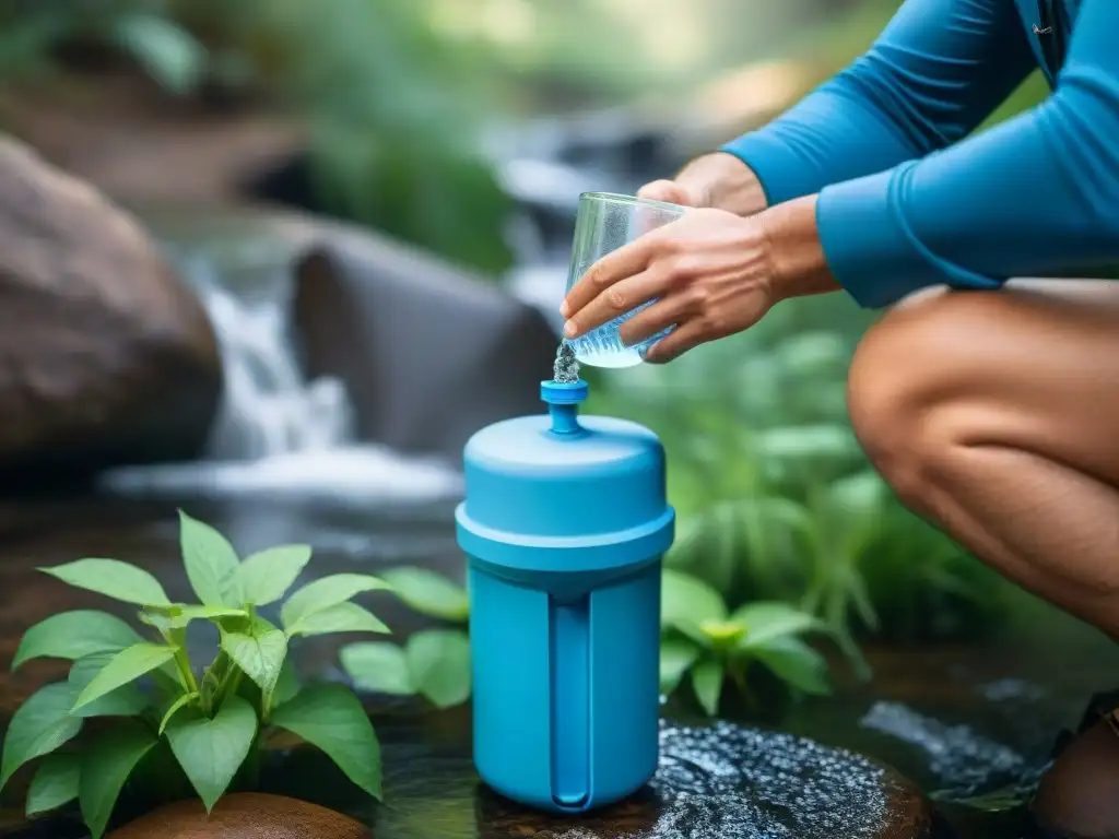 Detalles filt Detalle de sistema filtración agua en camping, eficiente y limpio