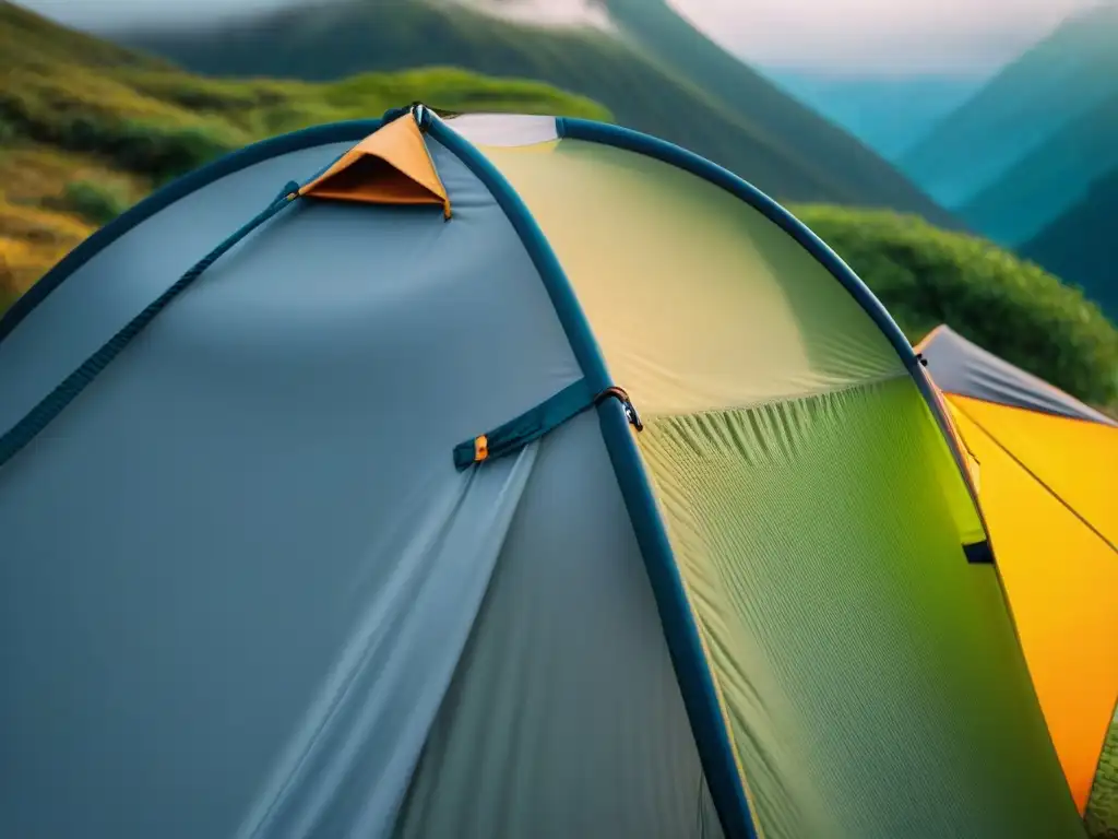 Tela de carpa premium con costuras resistentes al agua y recubrimiento UV Detalles de alta gama en la tela de una tienda de campaña, con costuras impermeables y revestimiento UV resistente