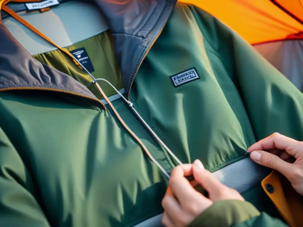 Detalles impecables: proceso de costura en chaqueta premium Detalles de costura a mano en chaqueta outdoor premium