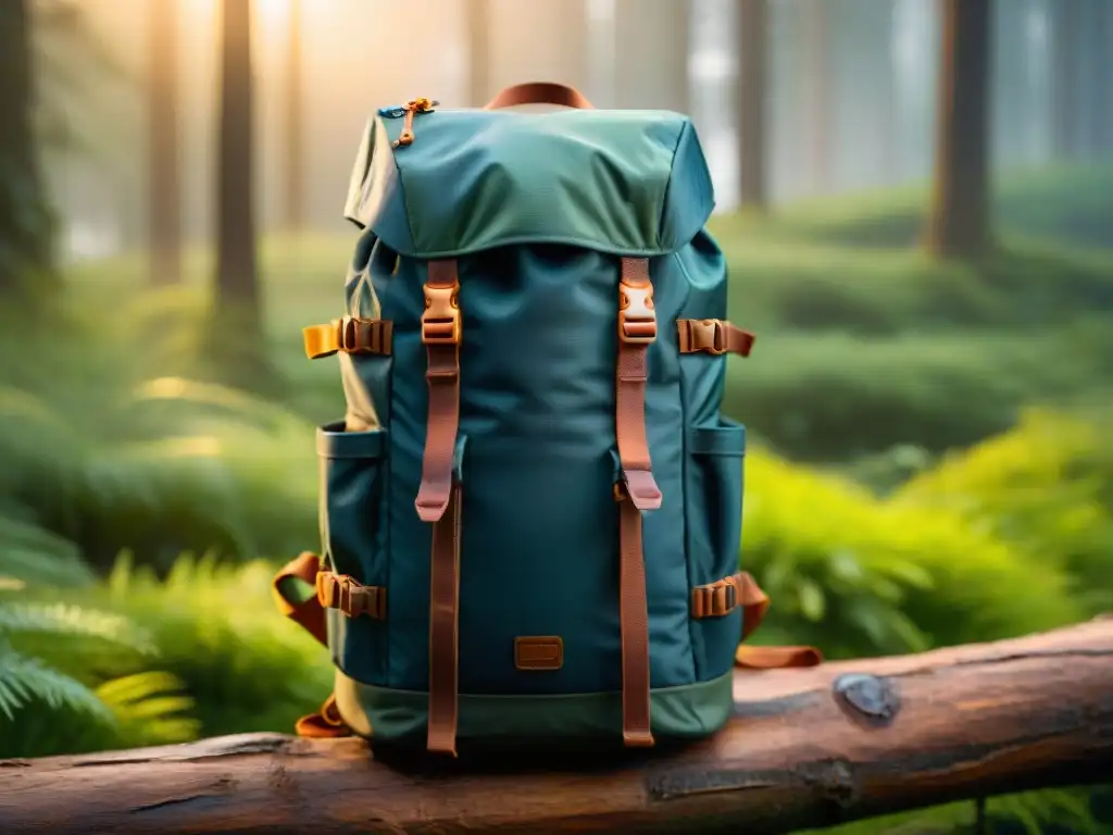 Mochila técnica de camping: detalle y funcionalidad en la naturaleza Detalles de mochila técnica calidad superior camping en entorno natural, resalta durabilidad y funcionalidad
