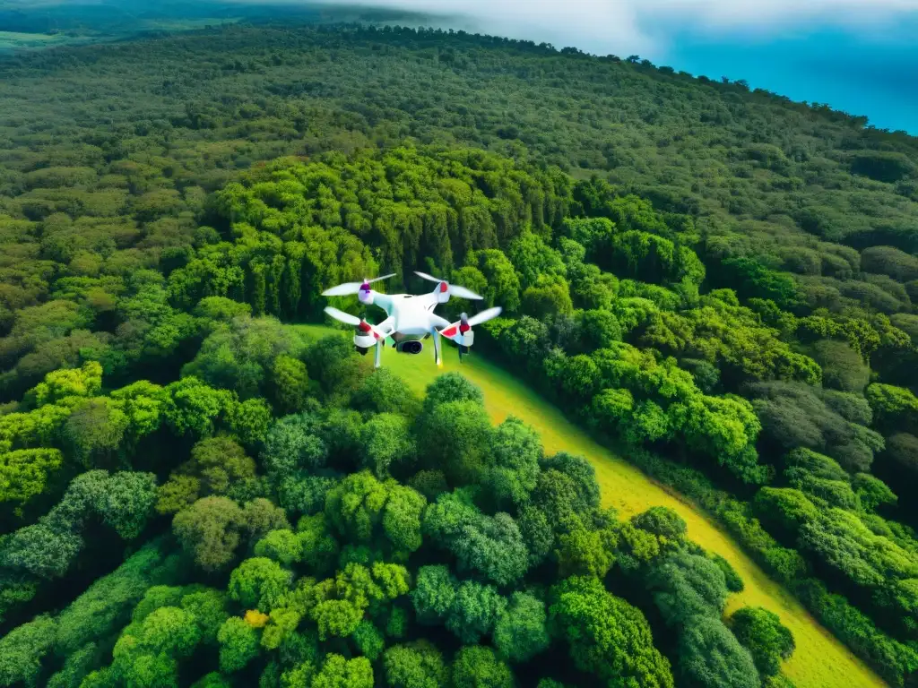 Explora la exuberante selva de Uruguay desde las alturas Drone sobrevolando un exuberante bosque en Uruguay, capturando la belleza natural