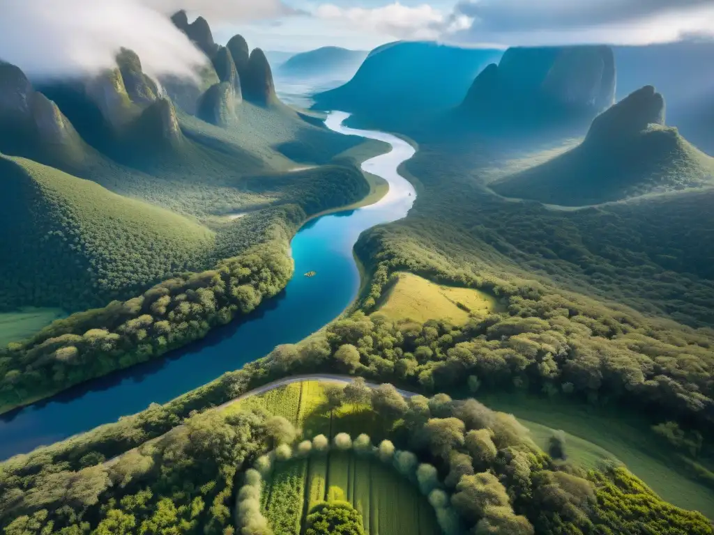 Descubre la emocionante naturaleza de Uruguay: aventura y diversidad Un emocionante paisaje de Uruguay con ríos, bosques y montañas