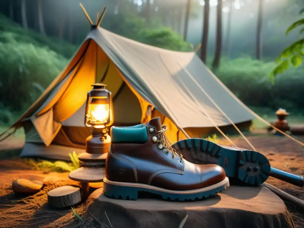 Reliquias de campamento en Uruguay: Detalles en 8K Escena detallada: artefactos de camping antiguos en Uruguay entre vegetación exuberante y juego de luces y sombras