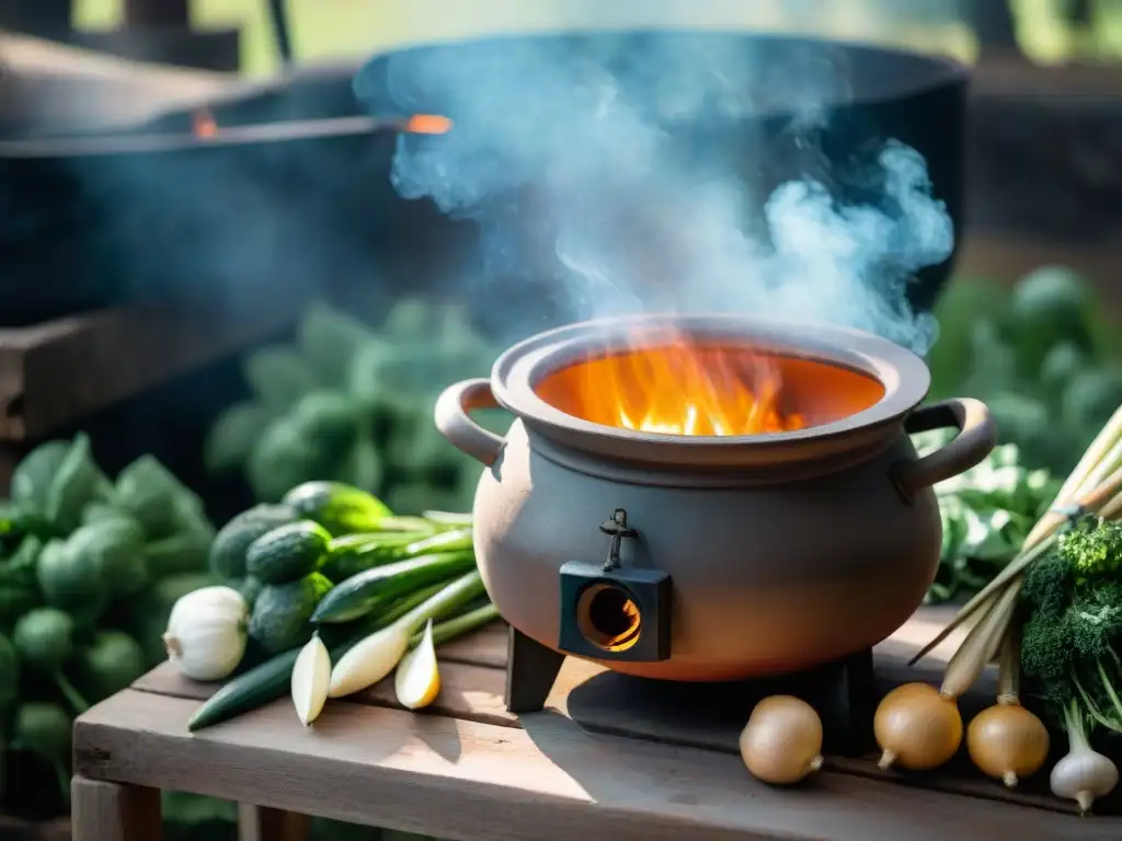 Escena rústica al aire libre en Uruguay cocinando una sabrosa sopa