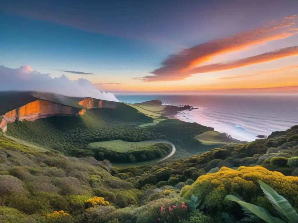 Puesta de sol impresionante en Parque Nacional Santa Teresa, Uruguay Espectacular atardecer sobre acantilados en Parque Nacional Santa Teresa Uruguay