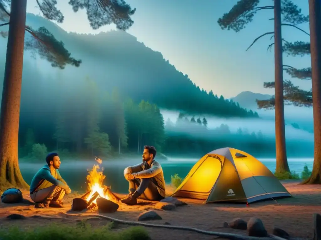 Emergencia en el camping: persona con tobillo torcido recibe ayuda Un excursionista se tuerce el tobillo en un campamento, mientras compañeros lo asisten