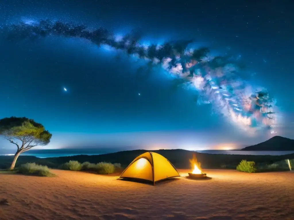 Magia estelar: noche serena en Uruguay Experiencia astronómica camping en Uruguay: Noche estrellada con campamento bajo la Vía Láctea y la Cruz del Sur