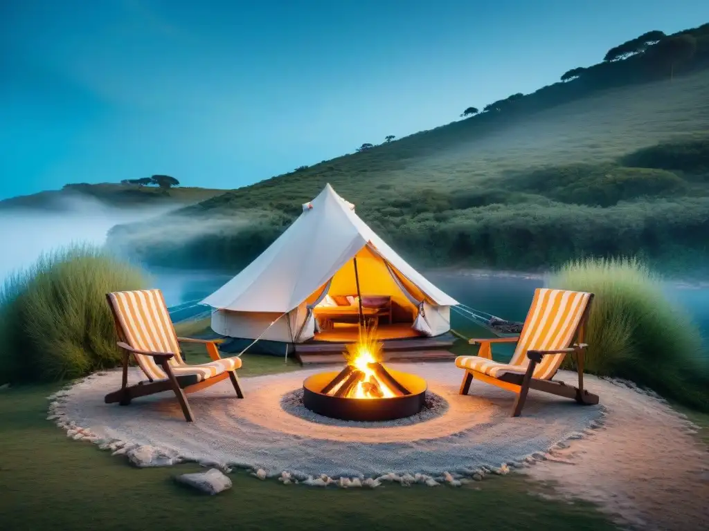 Glamping de lujo en la naturaleza de Uruguay Experiencia de camping de lujo en la naturaleza de Uruguay con tienda elegante y fogata, ¡Consejos camping lujo Uruguay!