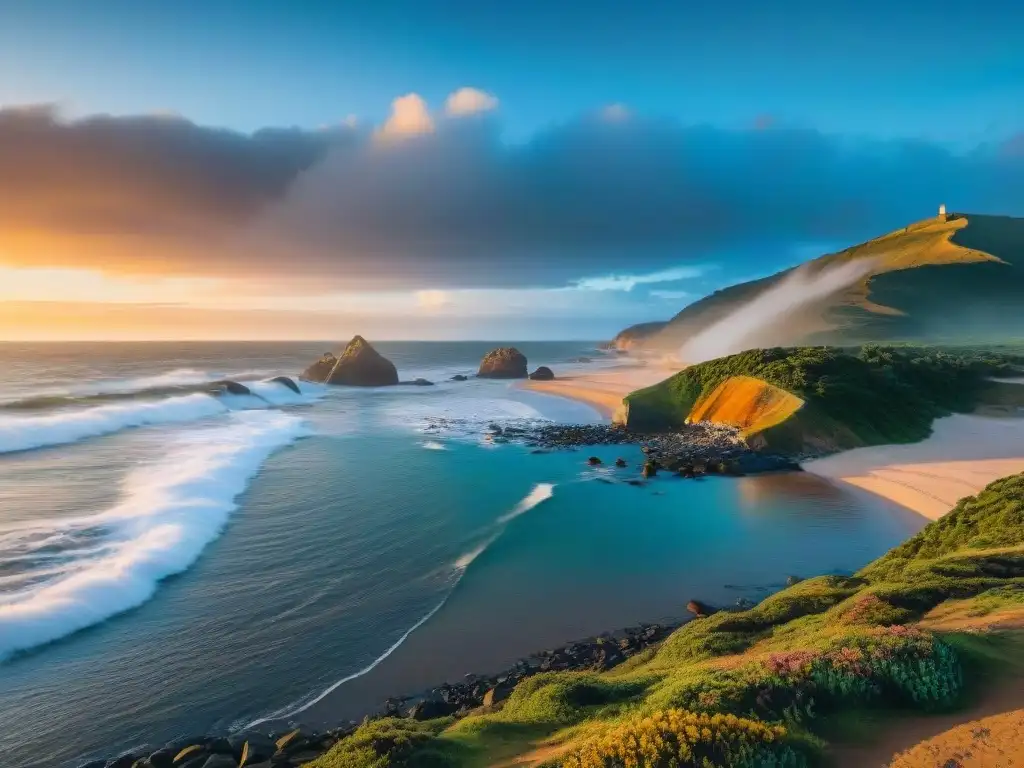 Campamento mágico al atardecer en la playa de Uruguay Experiencia de camping sin tecnología en la costa de Uruguay al atardecer