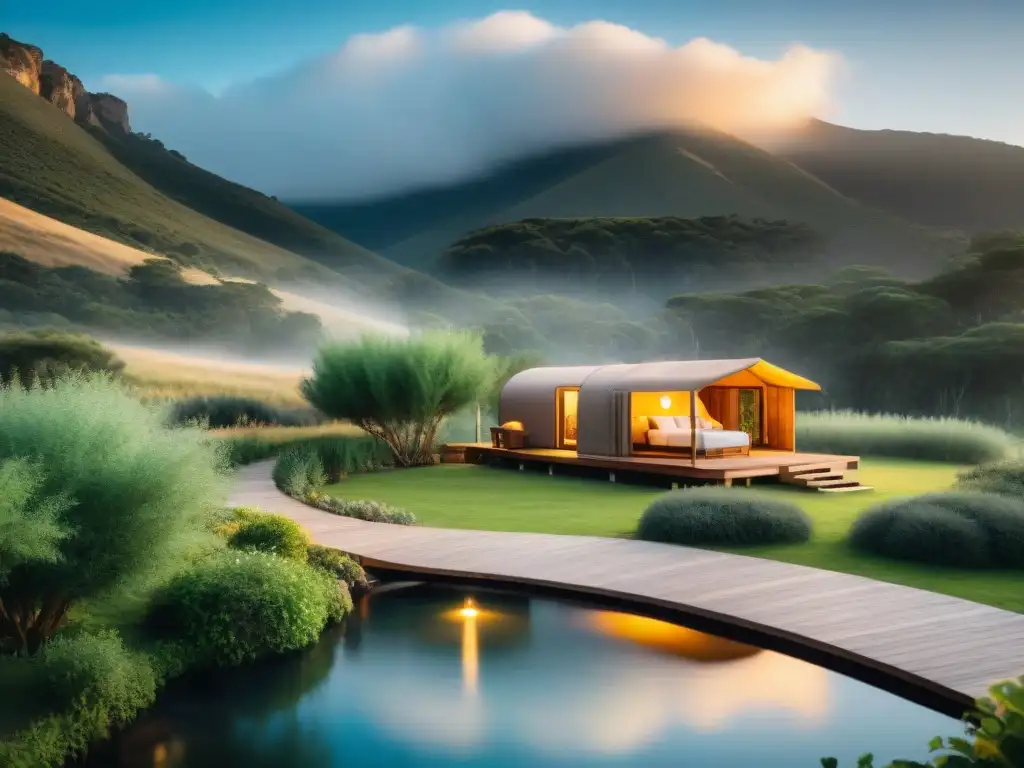 Spa de lujo en la naturaleza uruguaya Experiencia de spa portátil de lujo en glamping en Uruguay con vistas a la naturaleza