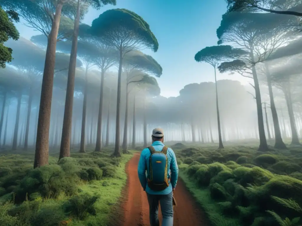 Explorador experto en Uruguay usando GPS de última tecnología Un experimentado campista en Uruguay usando funciones ocultas GPS para navegar el terreno