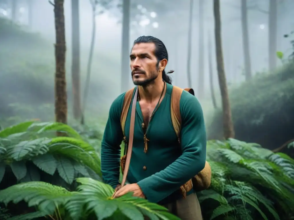 Experto en supervivencia en Uruguay cazando éticamente en la selva Experto en técnicas de supervivencia en Uruguay rastreando en el bosque exuberante