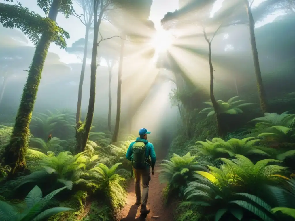 Exploración de aves en bosque de Uruguay Exploración de aves en senderismo por exuberante bosque uruguayo