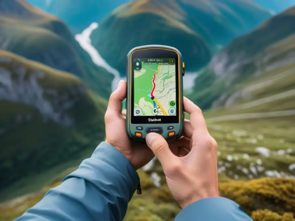 Explorador en terreno desafiante con GPS: precisión y determinación Explorador navegando con precisión en terrenos difíciles con GPS