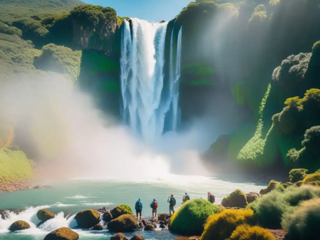 Exploradores asombrados en Salto del Penitente, Uruguay Exploradores asombrados ante la majestuosidad del Salto del Penitente en Uruguay