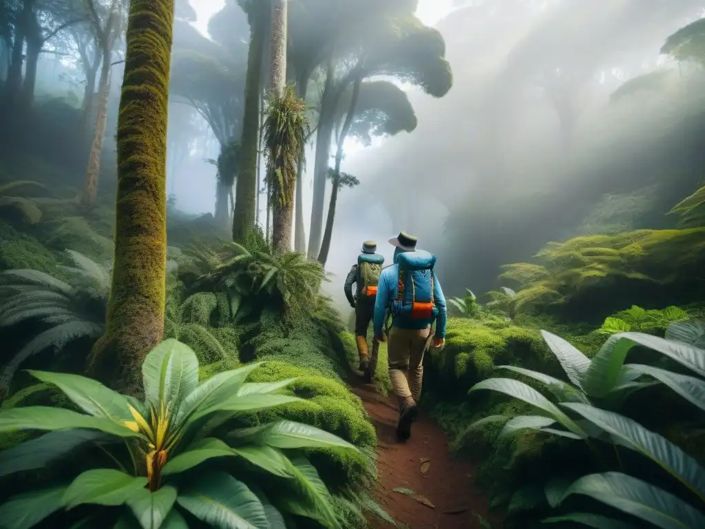 Aventureros explorando la selva de Uruguay Exploradores aventureros recorriendo la exuberante jungla de Uruguay