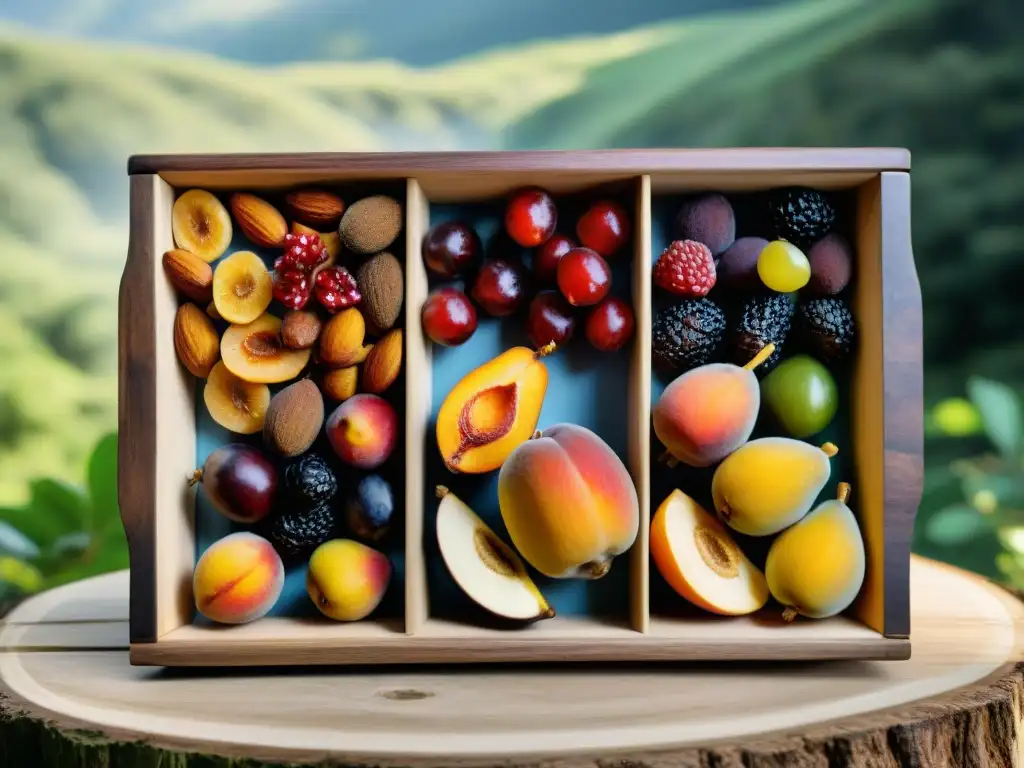 Delicias secas en la naturaleza uruguaya Una exquisita variedad de frutas deshidratadas con beneficios, en un entorno natural y rústico de Uruguay