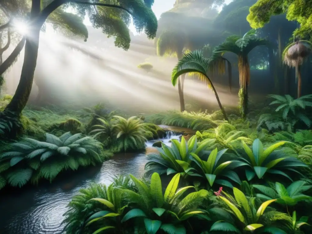 Selva tropical en Uruguay: biodiversidad y encanto natural Un exuberante bosque tropical en Uruguay, con flora y fauna vibrante