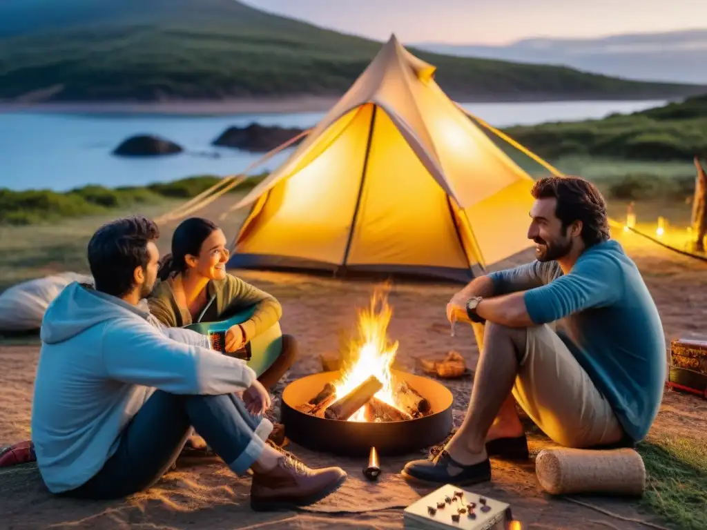 Noches estrelladas: Familia jugando alrededor de fogata en Uruguay Una familia juega a un juego de mesa en Uruguay, alrededor de una fogata bajo las estrellas