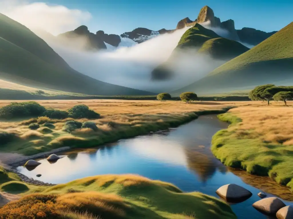 Agua purificada en campamento en Uruguay Un filtro de agua de camping en acción, purificando agua cristalina en un idílico campamento en Uruguay