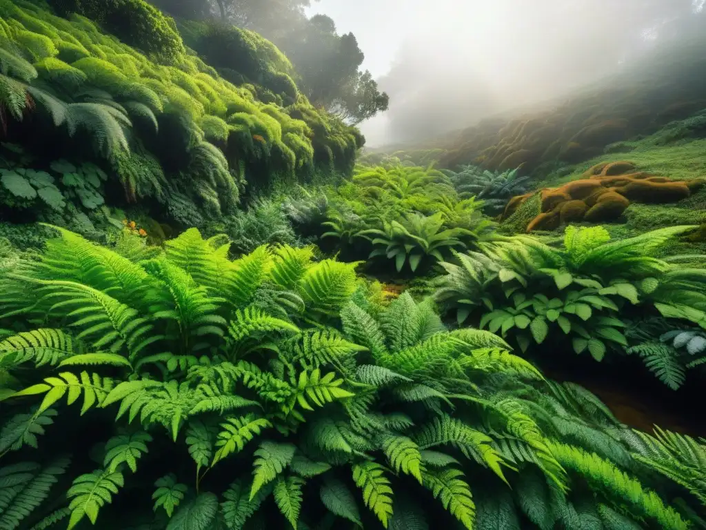 Selva exuberante de Uruguay: biodiversidad comestible Un frondoso bosque en Uruguay con plantas comestibles y venenosas