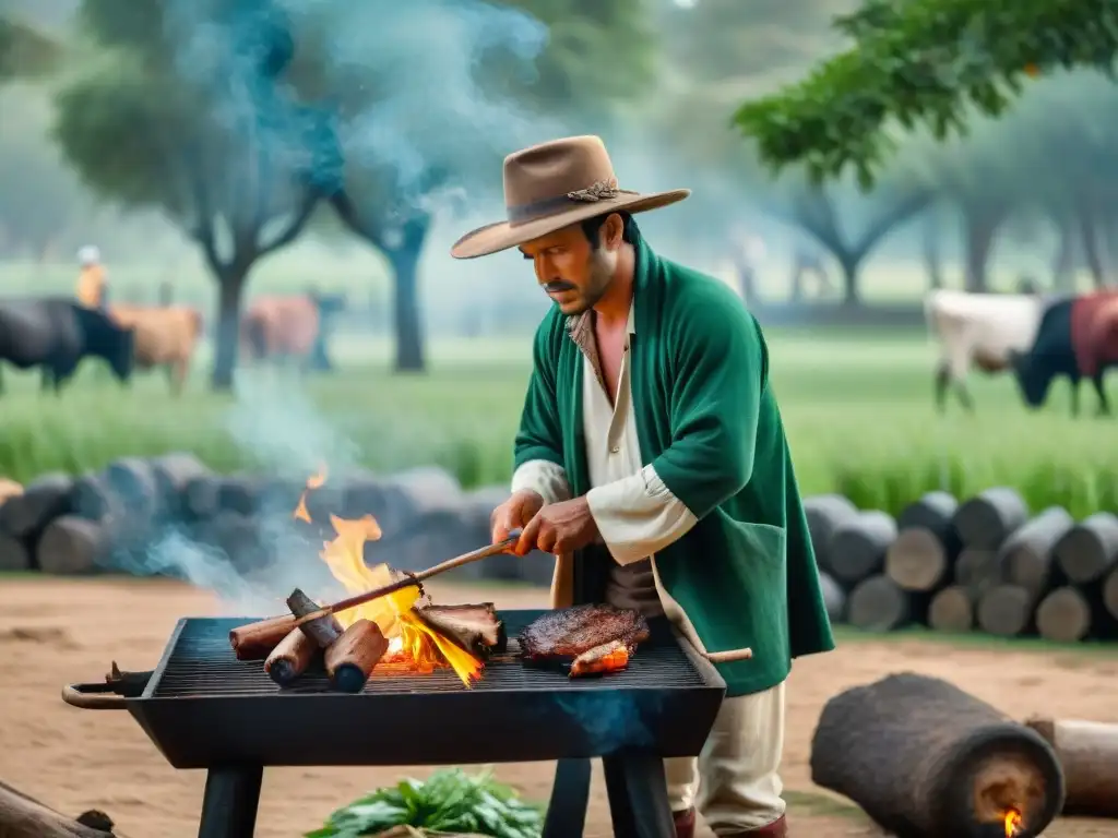 Gaucho uruguayo preparando asado en Parque Nacional Santa Teresa Un gaucho uruguayo preparando un asado en el Parque Nacional Santa Teresa, rodeado de naturaleza y tradición