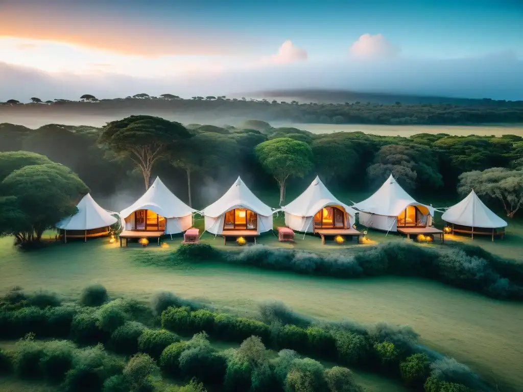 Glamping de lujo en Uruguay: tiendas elegantes en paisaje sereno Glamping económico en Uruguay: tiendas lujosas en paisaje sereno y acogedor