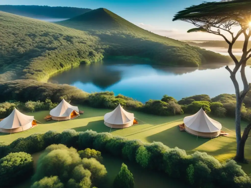 Glamping de lujo en Uruguay: oasis entre colinas y lago Glamping de lujo en Uruguay: Elegantes tiendas entre vegetación exuberante, colinas y un lago sereno