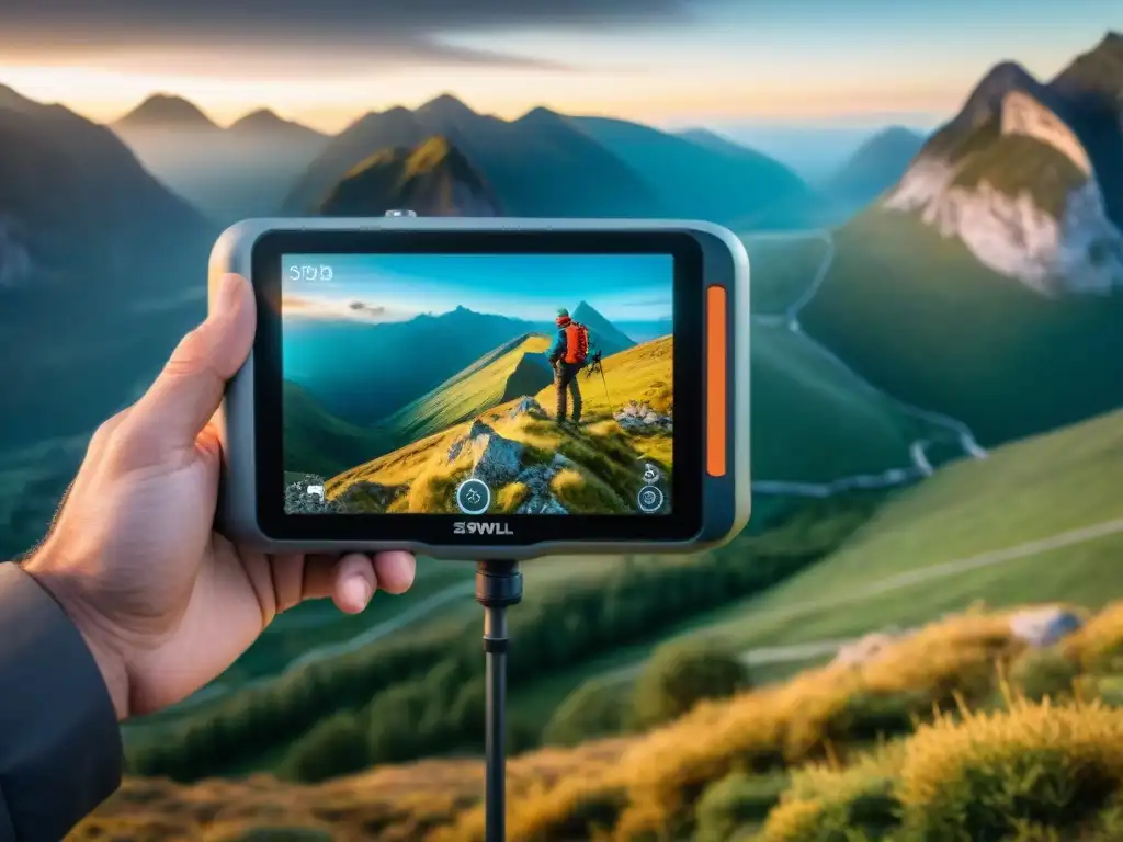 Experto en topografía: GPS de alta precisión en acción Un topógrafo examina con precisión un GPS en terreno montañoso