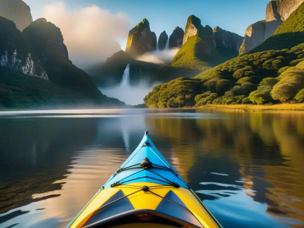 Emocionante travesía en kayak por el Río Negro en Uruguay Grupo de aventureros preparándose para remar en el Río Negro al amanecer en Uruguay