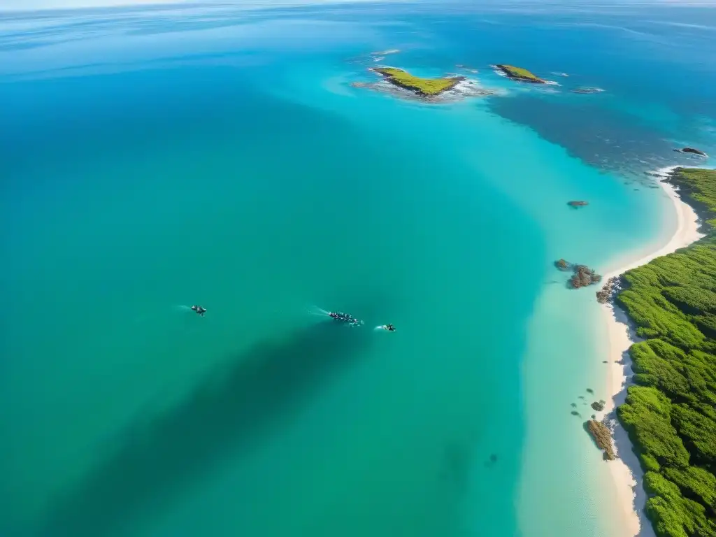 Exploración submarina en Aguas Dulces, Uruguay Un grupo de buceadores en trajes de neopreno coloridos explorando las aguas cristalinas de Aguas Dulces en Uruguay, rodeados de vida marina vibrante