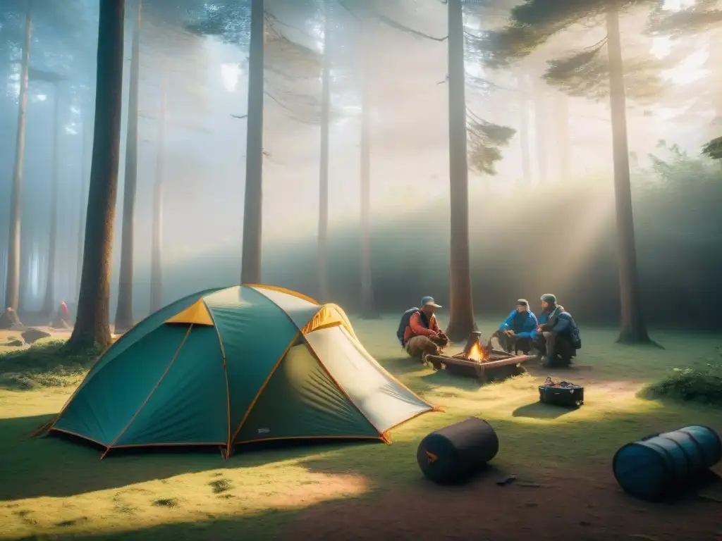 Campamento seguro en Uruguay: detallando medidas de protección Grupo de campistas en un bosque en Uruguay