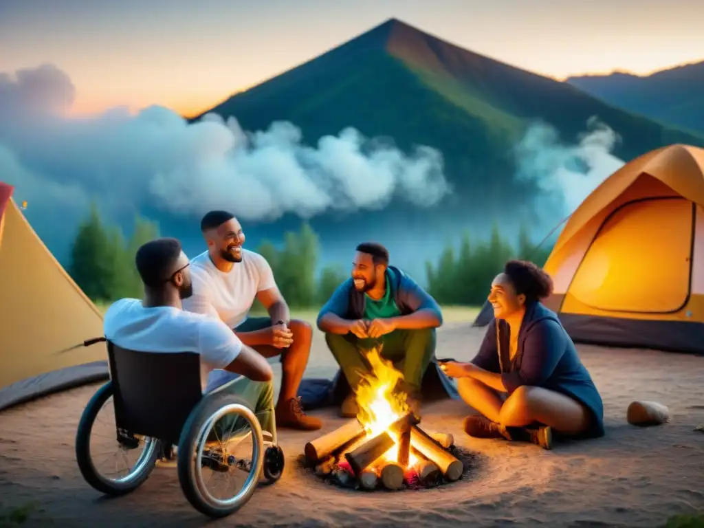 Inclusividad y fuego: campamento accesible para personas con discapacidad Un grupo de campistas con discapacidades disfrutan de una fogata inclusiva en Uruguay