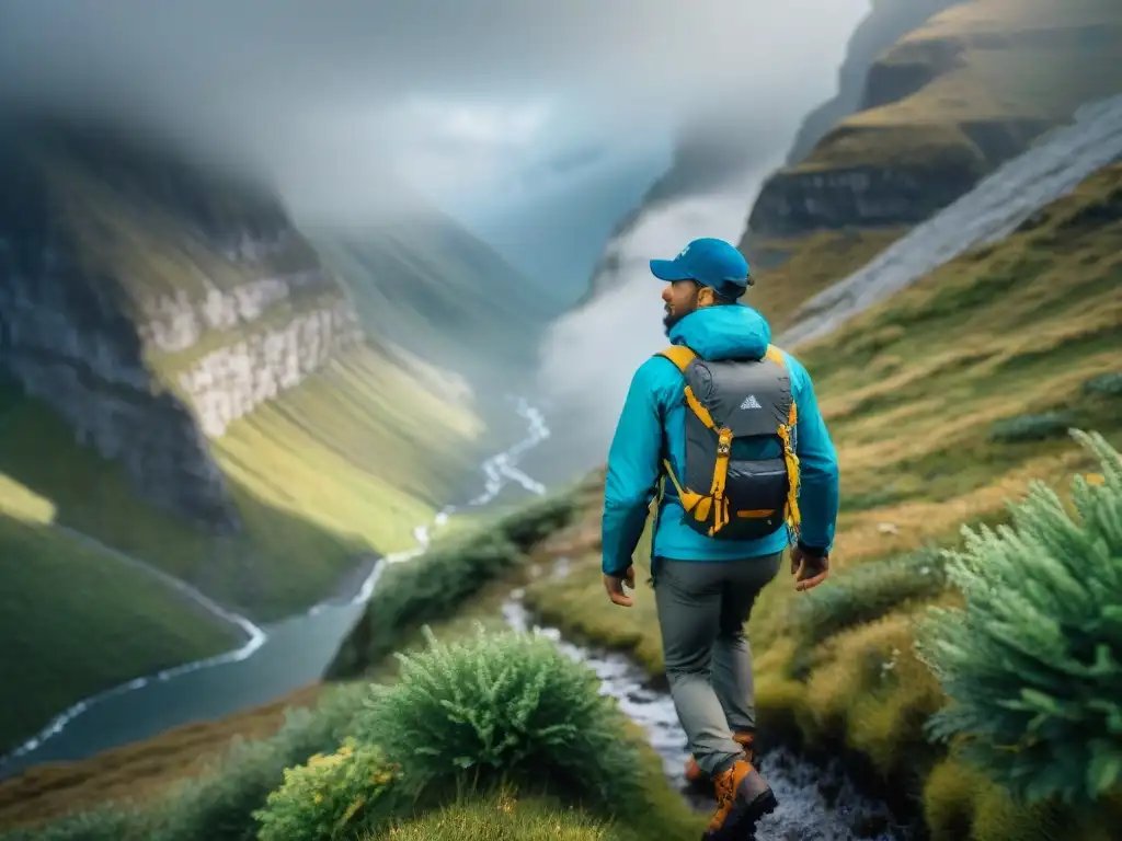 Exploradores resilientes: campamento en la montaña bajo lluvia intensa Grupo de campistas en montaña escarpada bajo lluvia intensa con ropa camping resistente intemperie