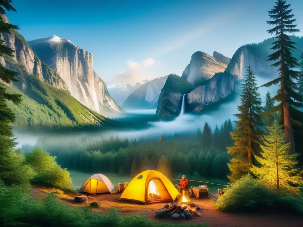 Noche de camping mágica: diversión y amistad bajo las estrellas Grupo de campistas compartiendo historias alrededor de una fogata en un campamento en el bosque