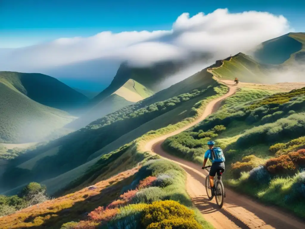 Épica travesía en bicicleta de montaña en Uruguay Un grupo de ciclistas aventureros surca una empinada ruta de montaña en Uruguay