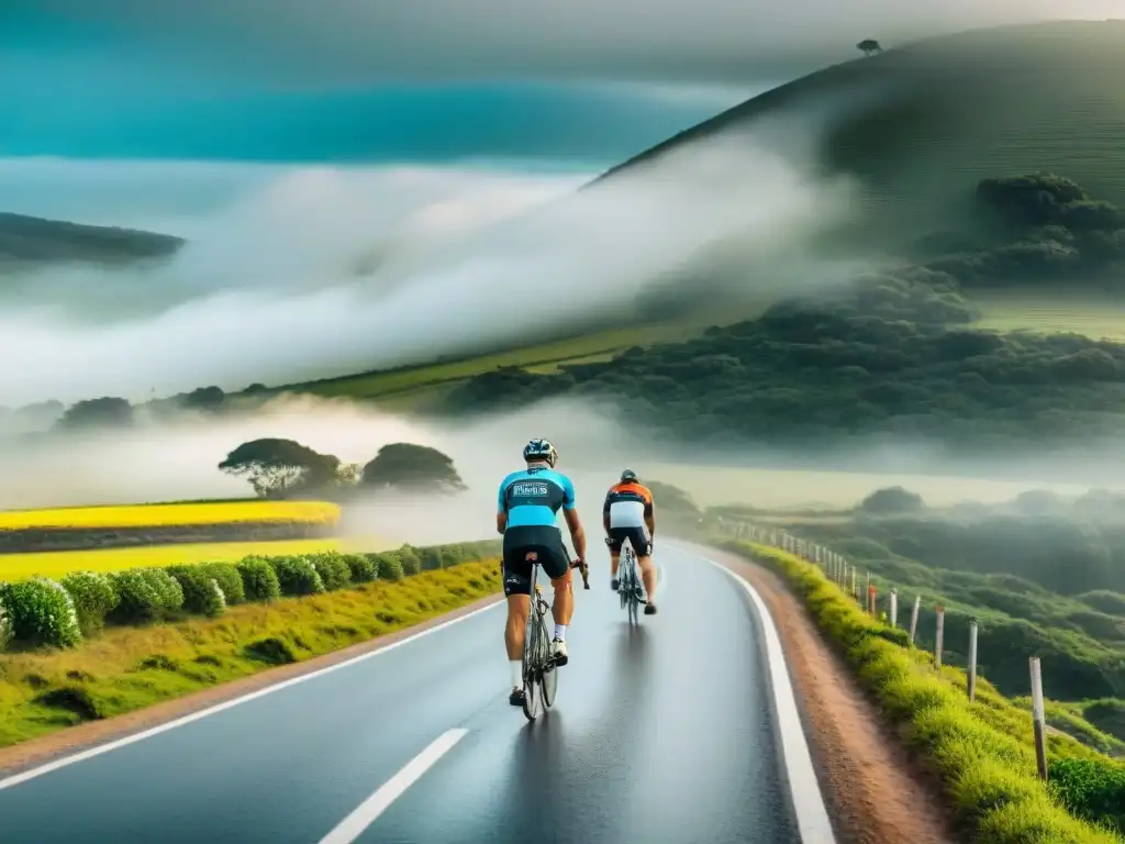 Épica travesía en bicicleta por el campo uruguayo Un grupo de ciclistas recorriendo un paisaje impresionante en Uruguay