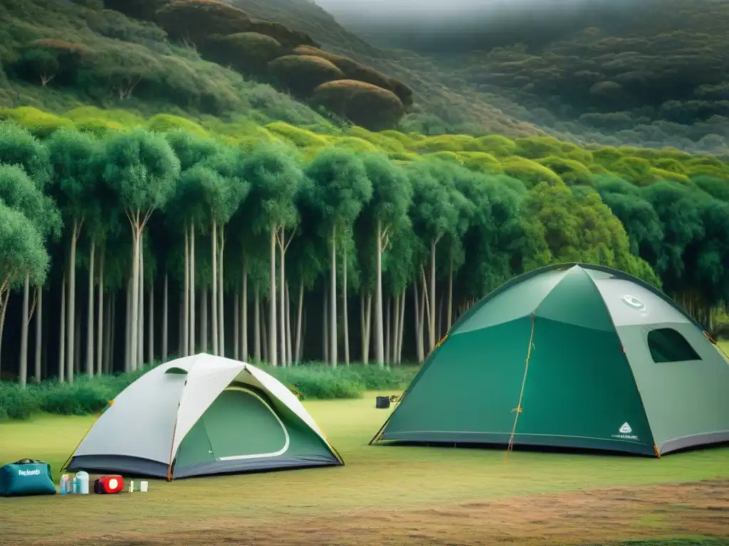 Kit de Primeros Auxilios para Campamento en Uruguay: Preparación y Seguridad en la Naturaleza Grupo diverso de campistas usando un completo kit de primeros auxilios en campamento en Uruguay