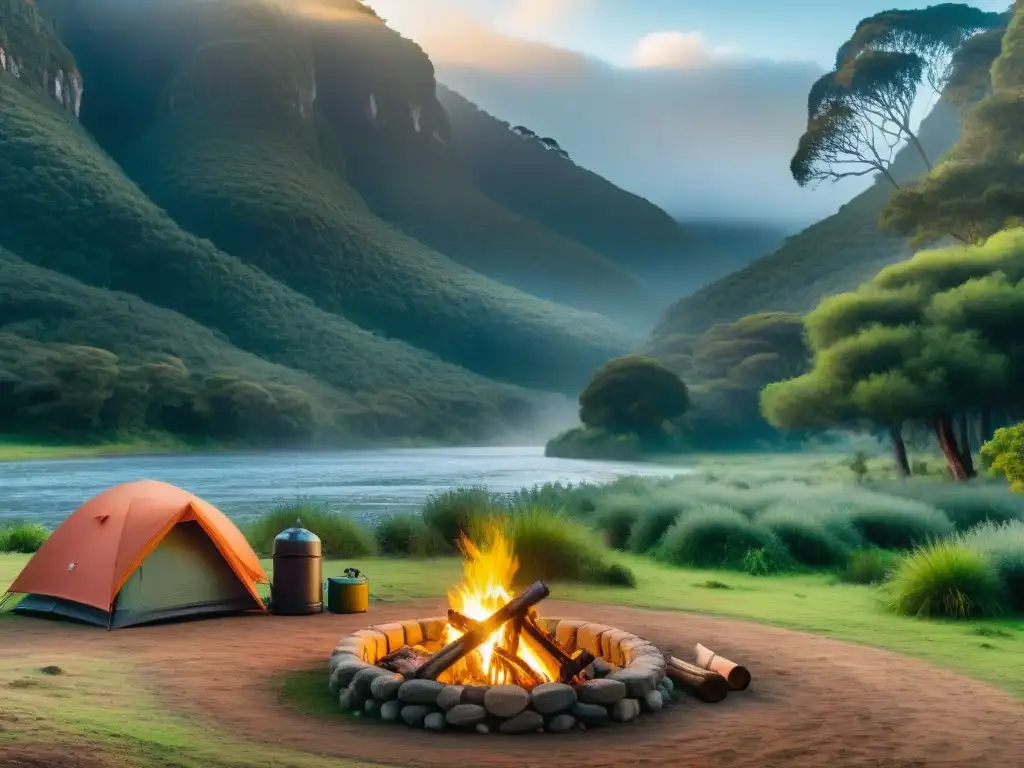 Camping sostenible en Uruguay: diversión ecofriendly en el bosque Grupo diverso de campistas sonrientes practicando consejos para minimizar residuos en un hermoso campamento en Uruguay