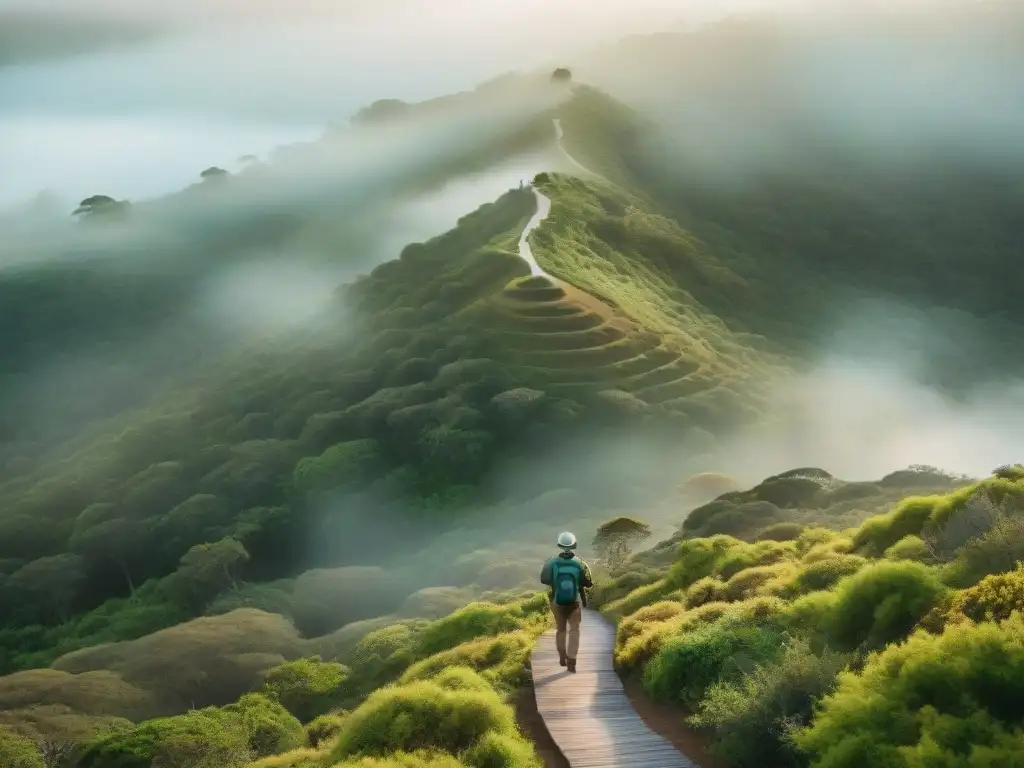 Exploración de aves en Uruguay: diversidad y naturaleza Un grupo diverso de observadores de aves con binoculares y cámaras, disfrutando de la naturaleza mientras caminan por bosques verdes en Uruguay