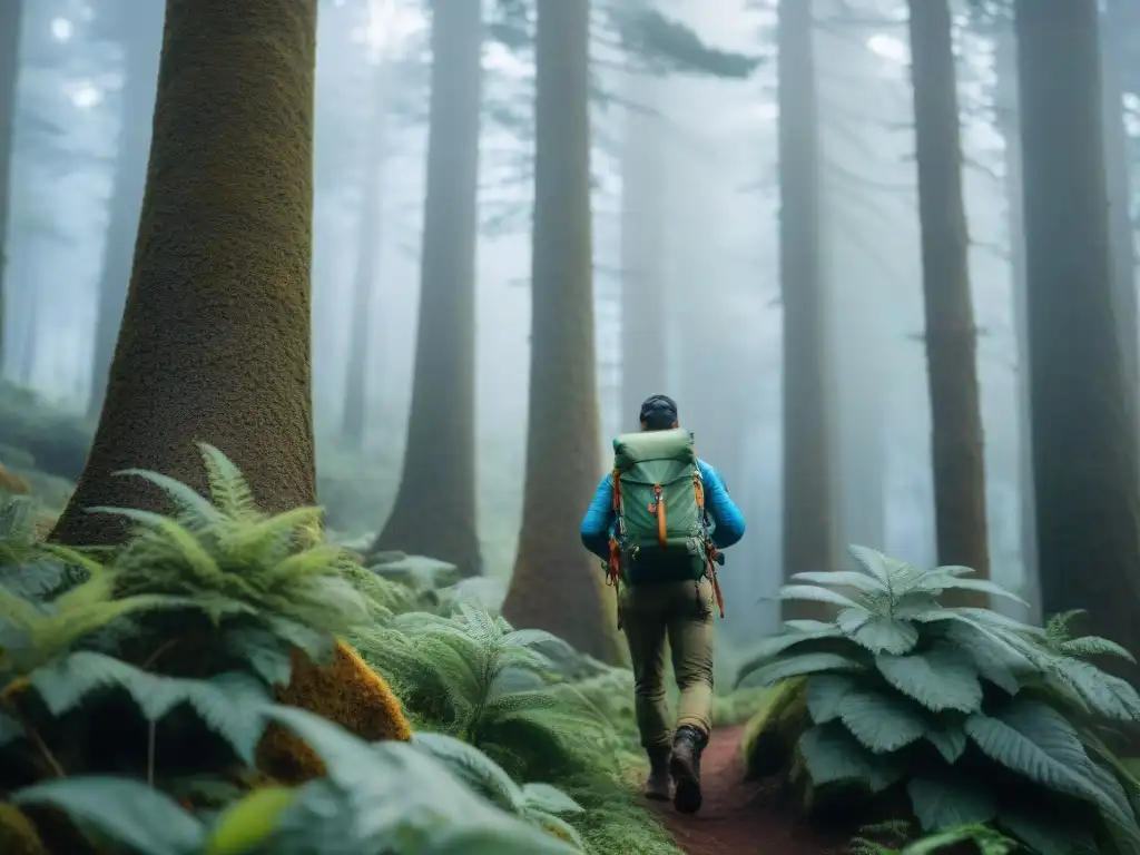 Exploración en bosque uruguayo: hikers usando mapa y brújula Grupo de excursionistas en un denso bosque en Uruguay, usando mapa y brújula para orientarse en terreno desafiante