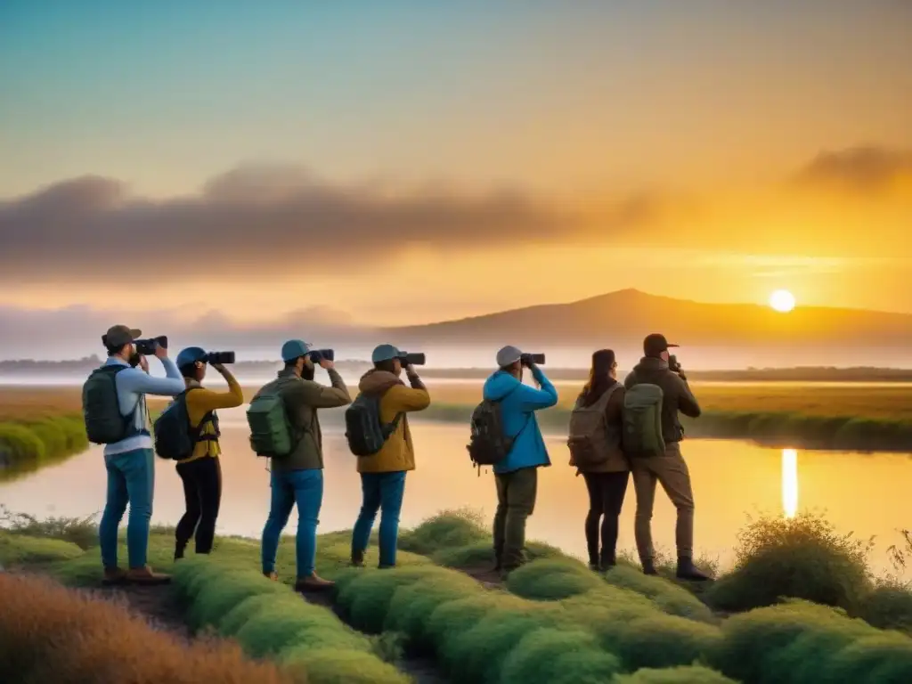 Observadores de aves maravillados en Esteros de Farrapos, Uruguay Grupo de observadores de aves maravillados en los Esteros de Farrapos, Uruguay, un paraíso inexplorado para el birdwatching